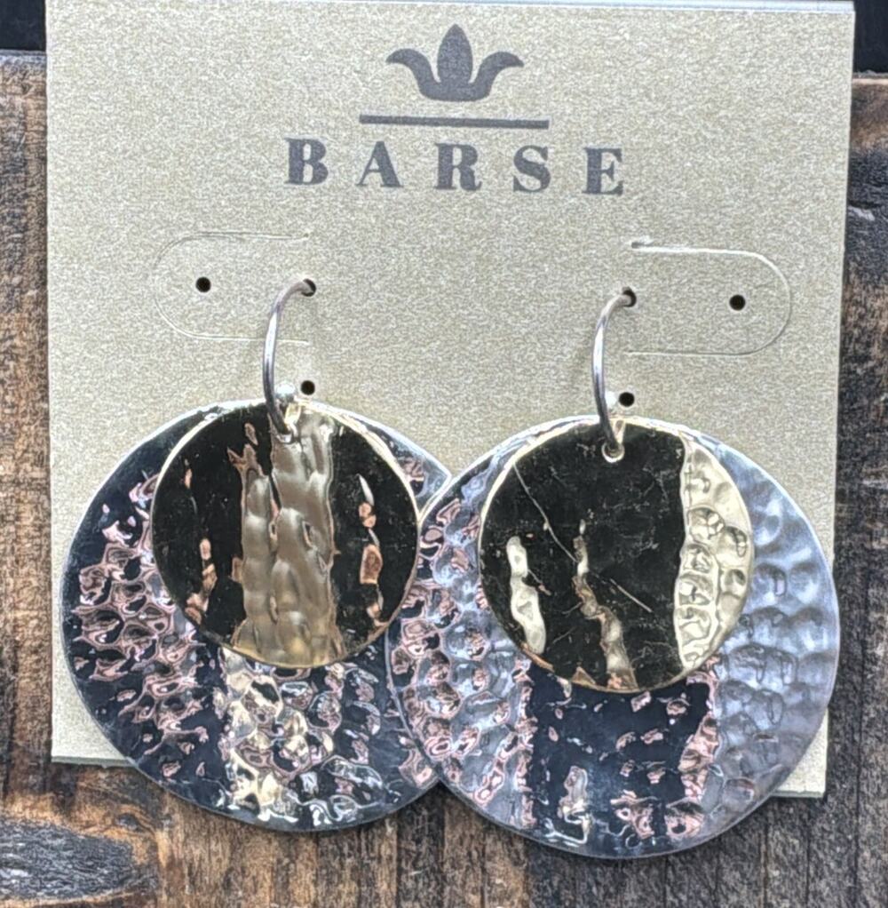 Barse Layered Hammered Disc Earrings-Bronze & Silver- NWT